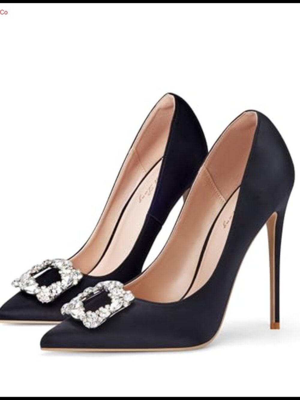 Women's Pointed Toe Stiletto Pumps 4.72 Inch Satin Heels Rhinestone Buckle